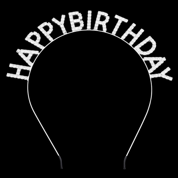Silver HAPPY BIRTHDAY Rhinestone Crystal Headband Statement Accessory - Picture 1 of 2